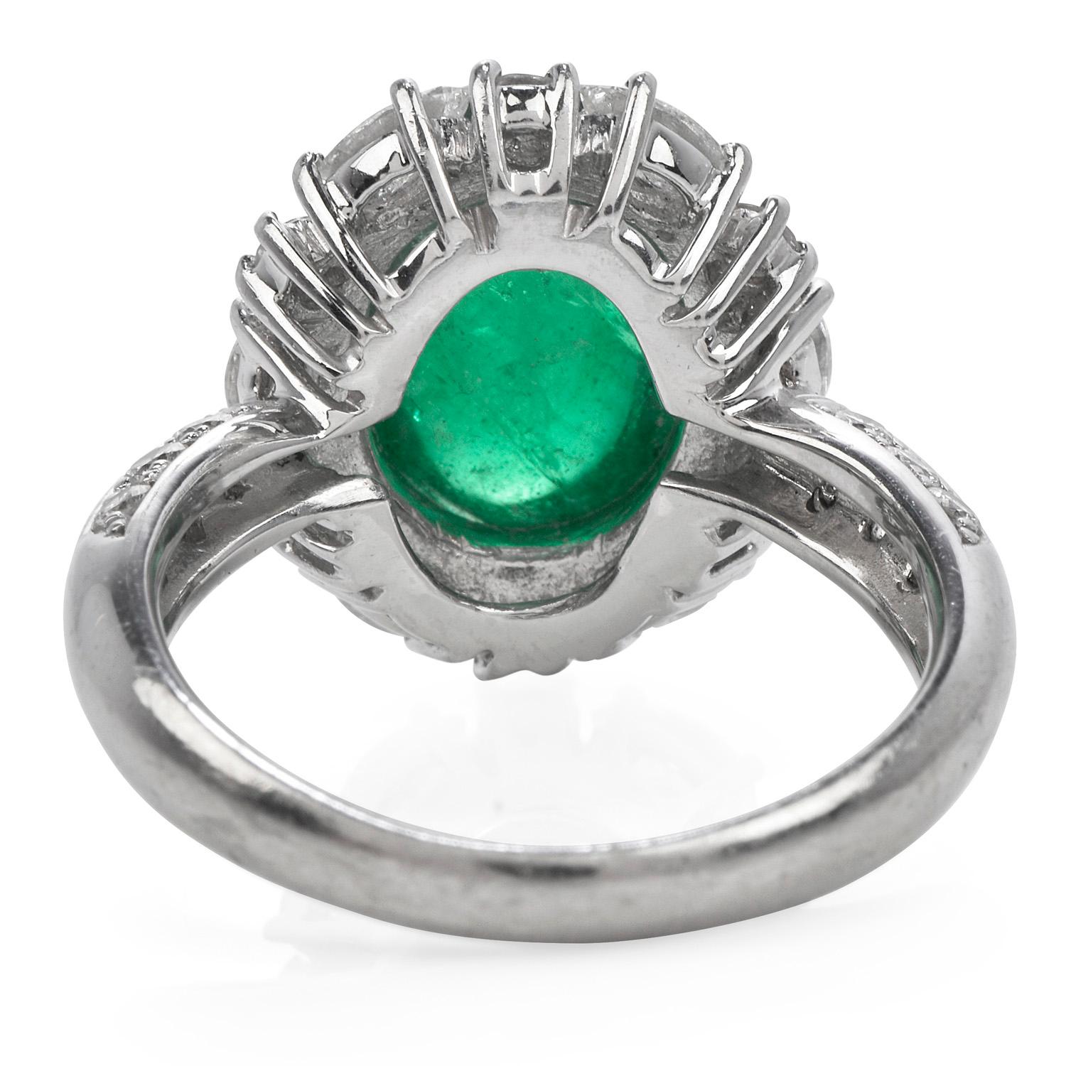 GIA Natural Emerald Diamond Platinum Oval Halo Cocktail Ring For Sale 1