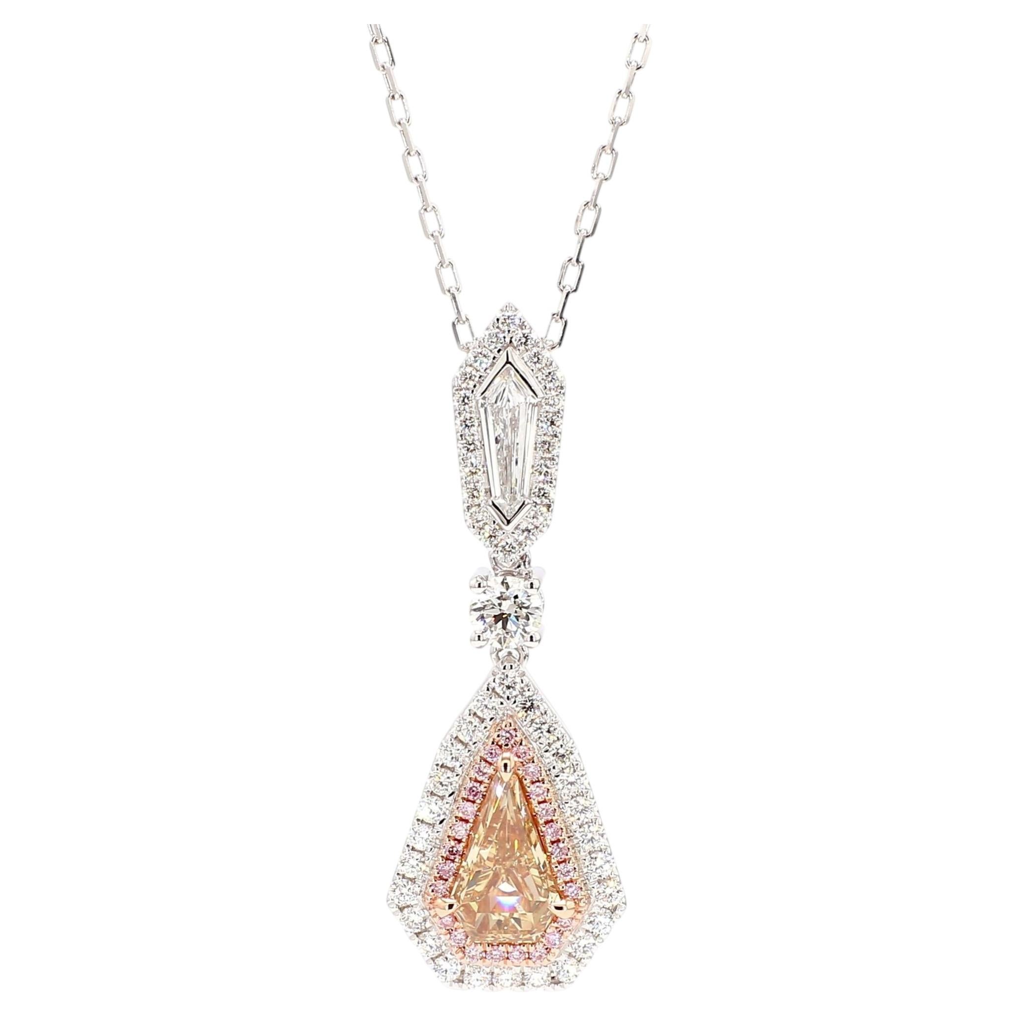 GIA Natural Fancy Brown-Yellow Shield Diamond 1.97 Carat TW Gold Necklace