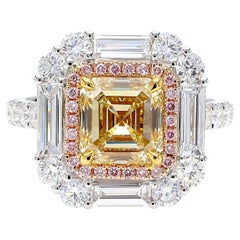 GIA Natural Fancy Brownish Yellow Asscher Diamond 4.48 Carat TW Gold Ring