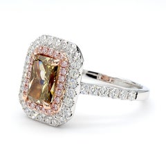 GIA Natural Fancy Dark Brown-Greenish Yellow Radiant Diamond 2.30 CTS Gold Ring