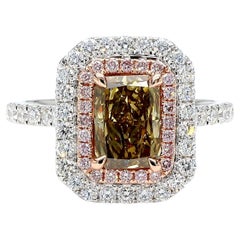 GIA Natural Fancy Dark Brown-Greenish Yellow Radiant Diamond 2.30 CTS Gold Ring