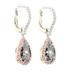GIA Natural Fancy Dark Gray Pear Diamond 4.40 Carat TW Platinum Earrings