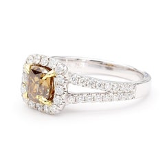 GIA Natural Fancy Dark Yellowish Brown Cushion Diamond 2.05 Carat Platinum Ring