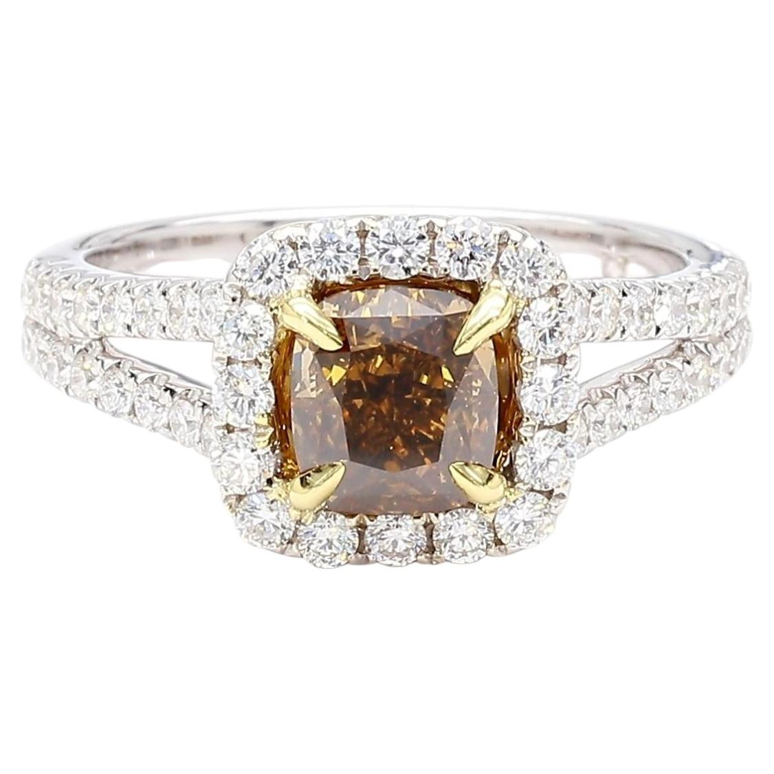 GIA Natural Fancy Dark Yellowish Brown Cushion Diamond 2.05 Carat Platinum Ring For Sale