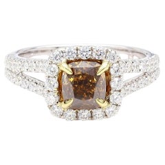 GIA Natural Fancy Dark Yellowish Brown Cushion Diamond 2.05 Carat Platinum Ring