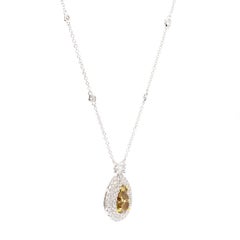 GIA Natural Fancy Deep Brownish Yellow Pear Diamond 3.27 Carat TW Gold Necklace