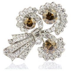 GIA Natural Fancy Deep Yellow Brown and White Diamond Antique Decorative Brooch