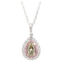 GIA Natural Fancy Grayish Yellowish Green Pear Diamond 1.20 Carat Gold Pendant
