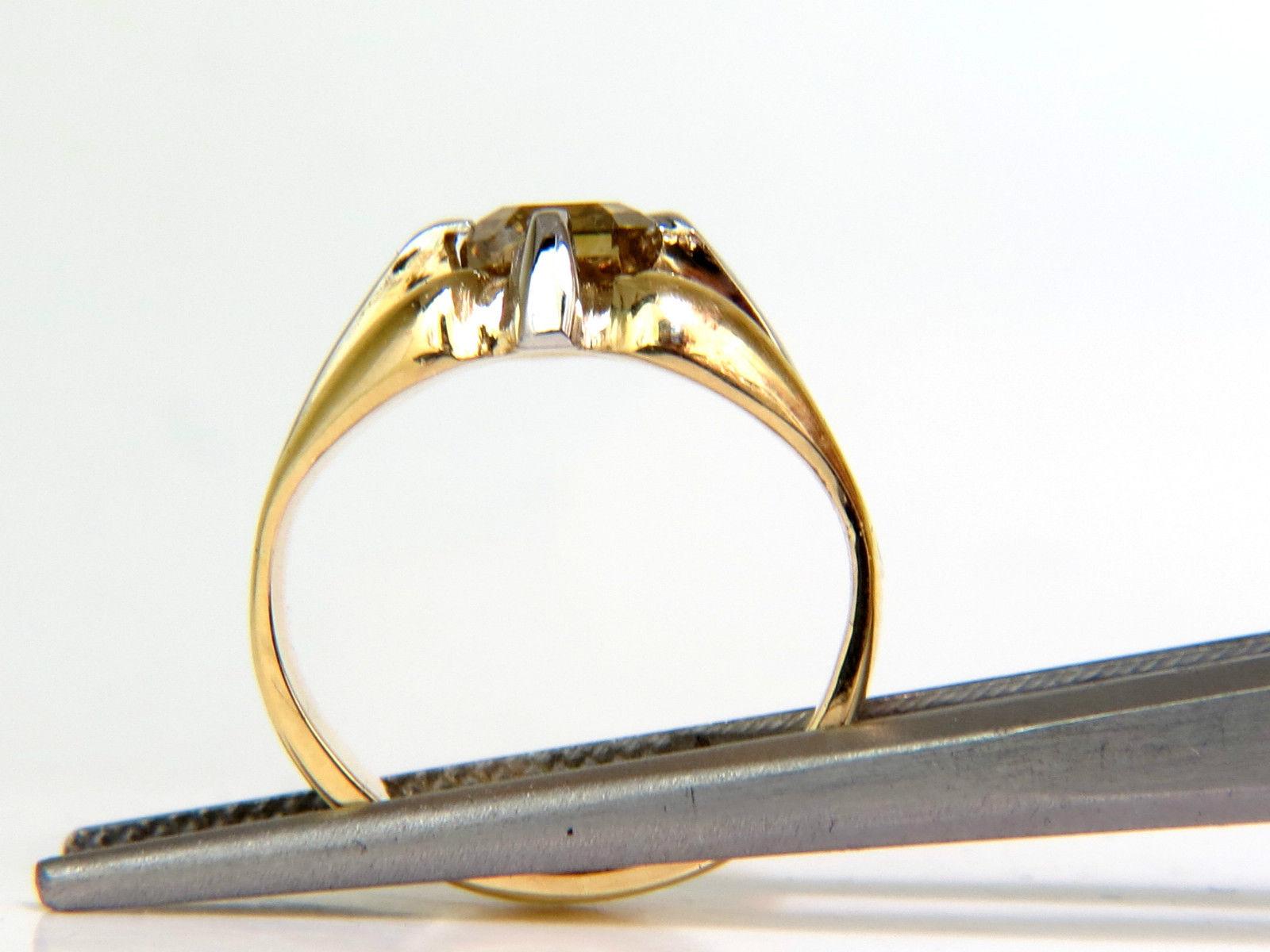 GIA Natural Fancy Green Yellow Brown 1.00 Carat Diamond Ring 18 Karat For Sale 2