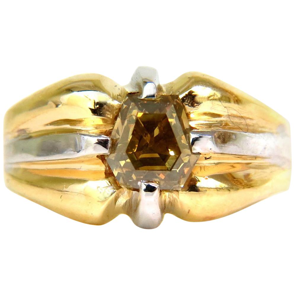 GIA Natural Fancy Green Yellow Brown 1.00 Carat Diamond Ring 18 Karat