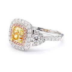 GIA Natural Fancy Intense Orangy Yellow Cushion Diamond 1.92 Carat TW Gold Ring