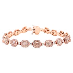 GIA Natural Fancy Light Brown-Pink Cushion Diamond 8.89 Carat TW Gold Bracelet