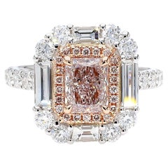 GIA Natural Fancy Light Brown-Pink Radiant Diamond 3.01 Carat TW Gold Ring