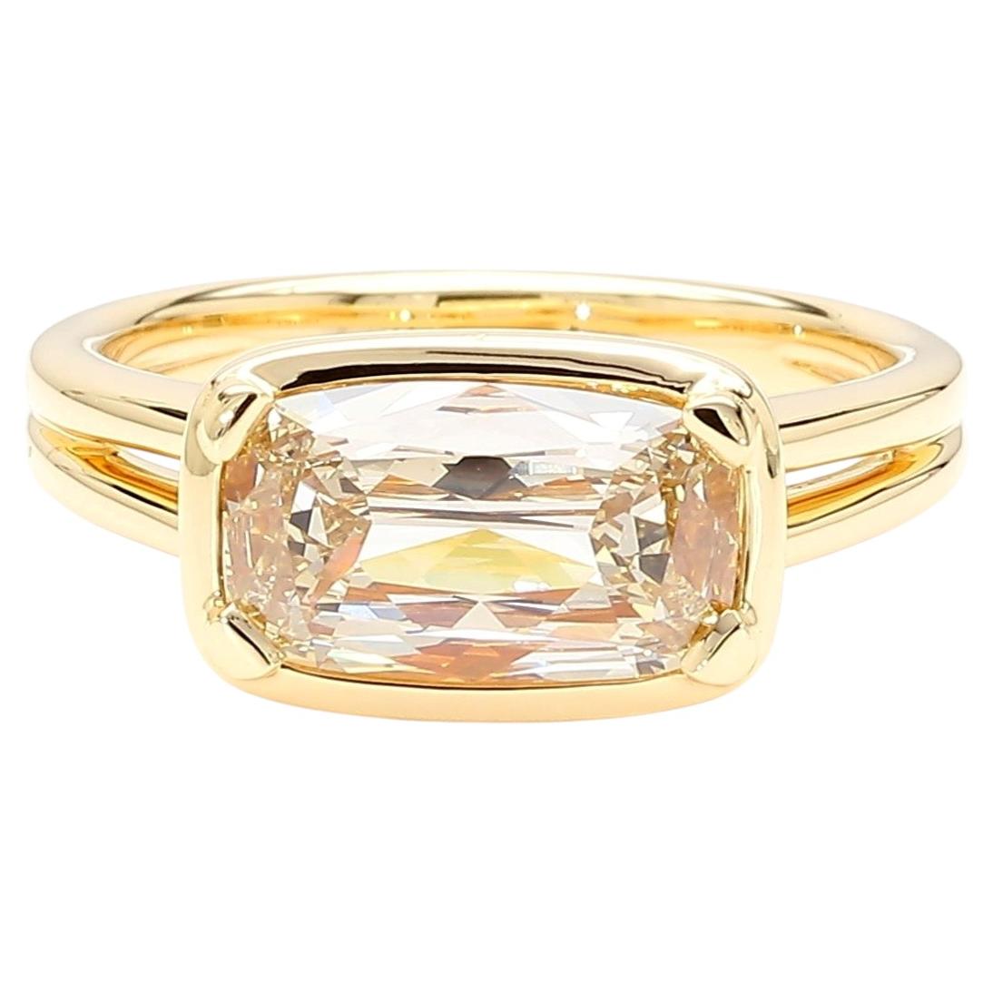 GIA Natural Fancy Light Brown-Yellow Cushion Diamond 1.72 Carat TW Gold Ring