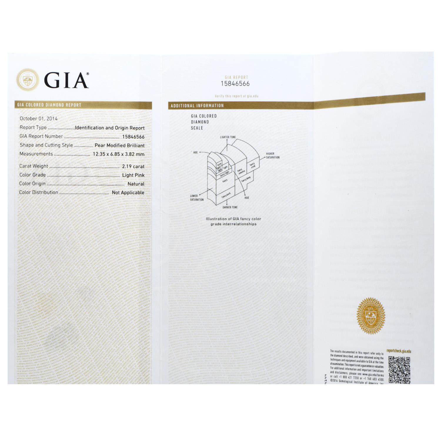 GIA Natürlicher Fancy Light Pink Diamond Platin Gold Ohrringe (Tropfenschliff) im Angebot