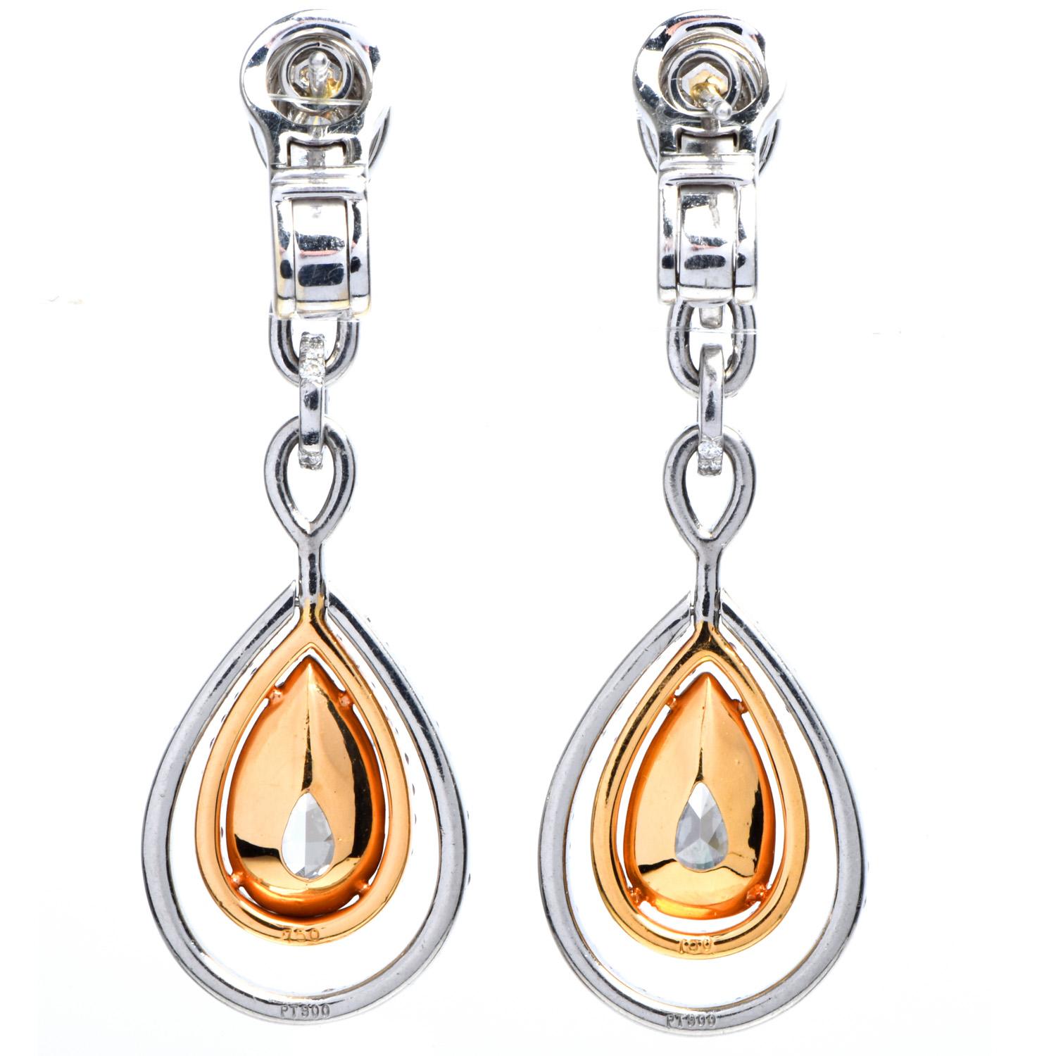 Modern GIA Natural Fancy Light Pink Diamond Platinum Gold Dangle Earrings For Sale