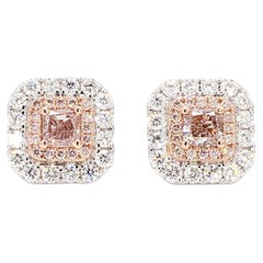 Orecchini in oro con diamante GIA Natural Fancy Light Pinkish Brown Radiant da 1,45 carati