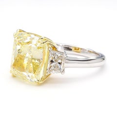 GIA Natural Fancy Light Yellow Cushion Diamond 11.09 Carat TW Gold Ring