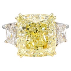 GIA Natural Fancy Light Yellow Cushion Diamond 11.09 Carat TW Gold Ring