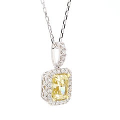 GIA Natural Fancy Light Yellow Cushion Diamond 2.37 Carat TW Gold Pendant