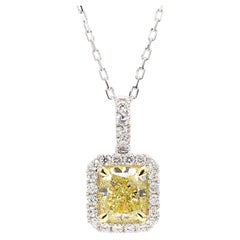 GIA Natural Fancy Light Yellow Cushion Diamond 2.37 Carat TW Gold Pendant