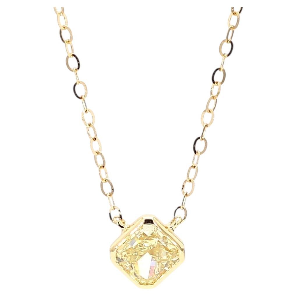 GIA Natural Fancy Light Yellow Radiant Diamond 0.70 Carat TW Gold Necklace