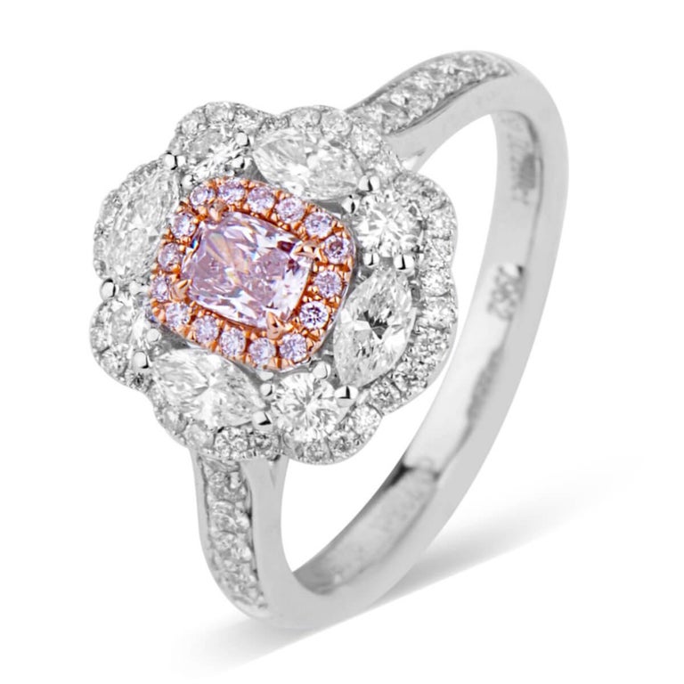 GIA Natural Fancy Pink Cushion Diamond Gold Cocktail Dress ...