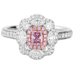 GIA Natural Fancy Pink Cushion Diamond Gold Cocktail Dress Engagement Ring