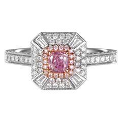 GIA Natural Fancy Pink Purple Diamond 18 Karat Gold Cushion Cocktail Ring