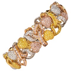 1990
s  Natural Fancy Pink, Yellow, White GIA Diamond 18 Karat Gold Bracelet