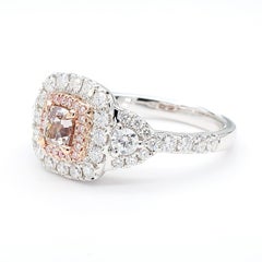 GIA Natural Fancy Pinkish Brown Cushion Diamond 1.42 Carat TW Gold Ring