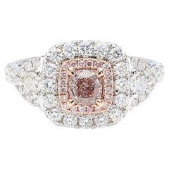 GIA Natural Fancy Pinkish Brown Cushion Diamond 1.42 Carat TW Gold Ring