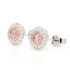GIA Natural Fancy Purplish Pink Oval Diamond 0.92 Carat TW Gold Earrings