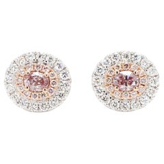 GIA Natural Fancy Purplish Pink Oval Diamond 0.92 Carat TW Gold Earrings