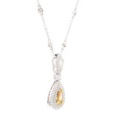 GIA Natural Fancy Vivid Yellow-Orange Pear Diamond 1.69 Carat TW Gold Necklace