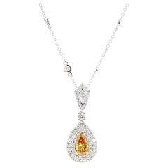GIA Natural Fancy Vivid Yellow-Orange Pear Diamond 1.69 Carat TW Gold Necklace
