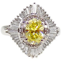 GIA Bague Ballerina en diamant ovale de couleur jaune fantaisie naturelle