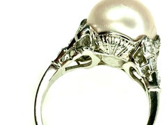 GIA Natural Freshwater Pearl and Diamond Ring, Art Deco, 1910s