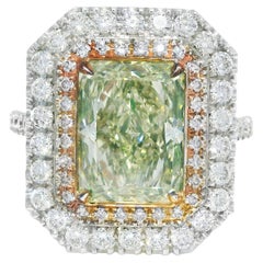 GIA Nature 4.15 Carat Radiant Diamond 18-Karat Double Halo Ring In Stock