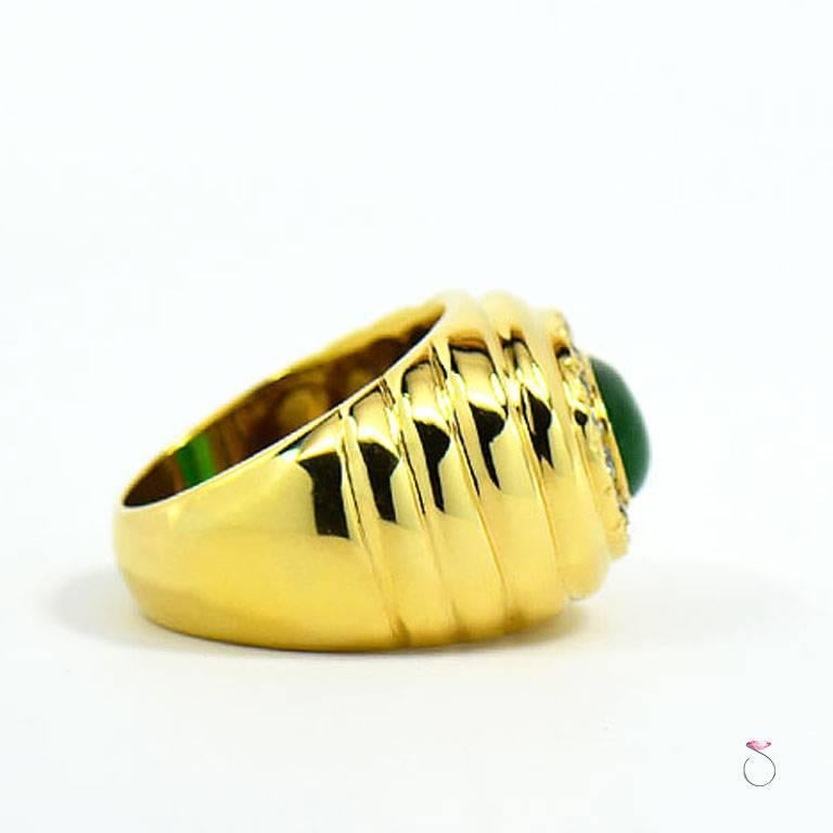 Men's GIA Natural Green Jadeite Jade and Diamond Ring, 18 Karat Yellow Gold For Sale
