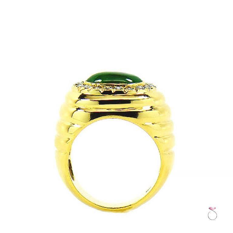 GIA Natural Green Jadeite Jade and Diamond Ring, 18 Karat Yellow Gold For Sale 3