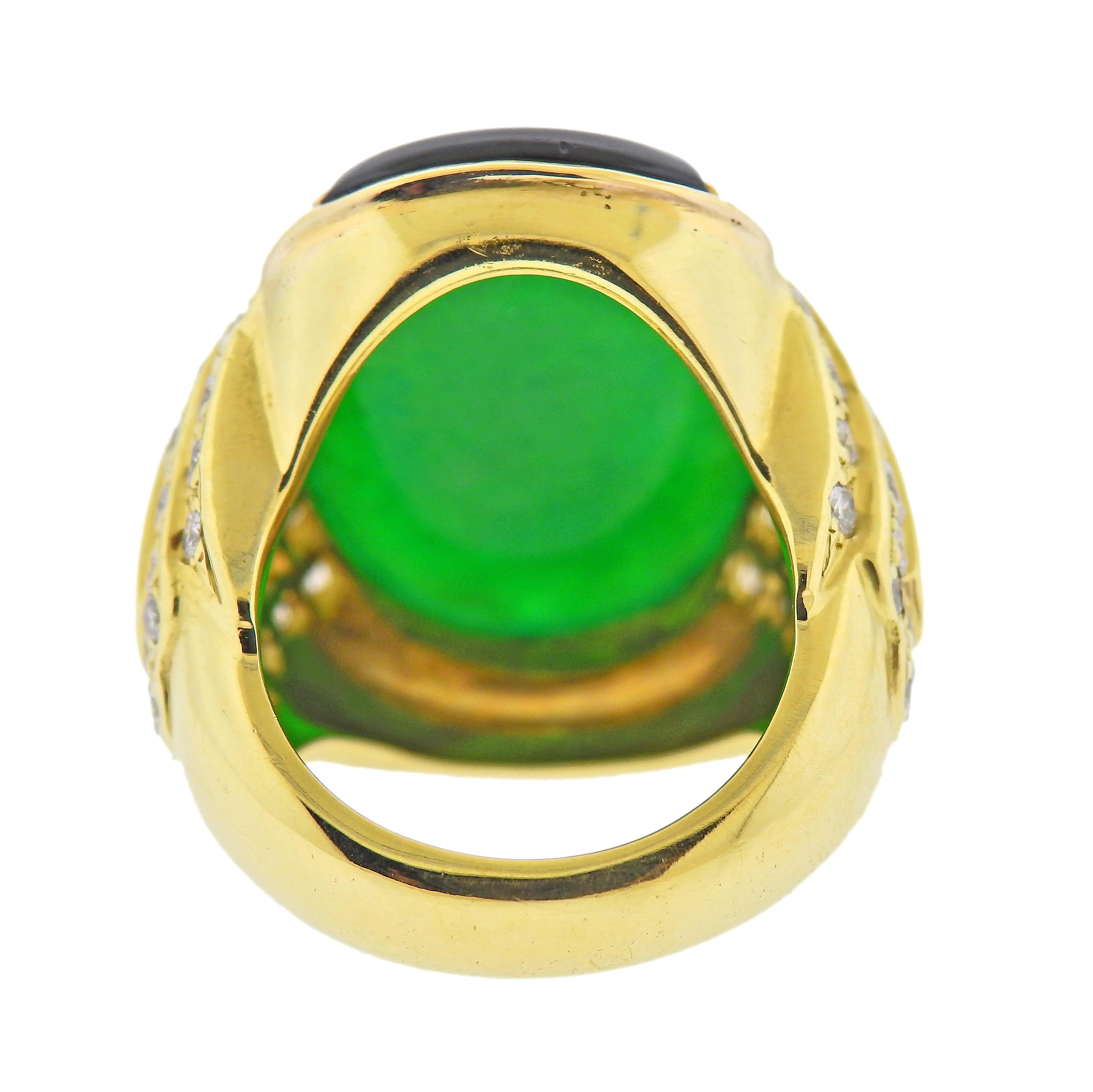 Taille cabochon Bague en or GIA Jade naturelle Jade Onyx Diamant en vente