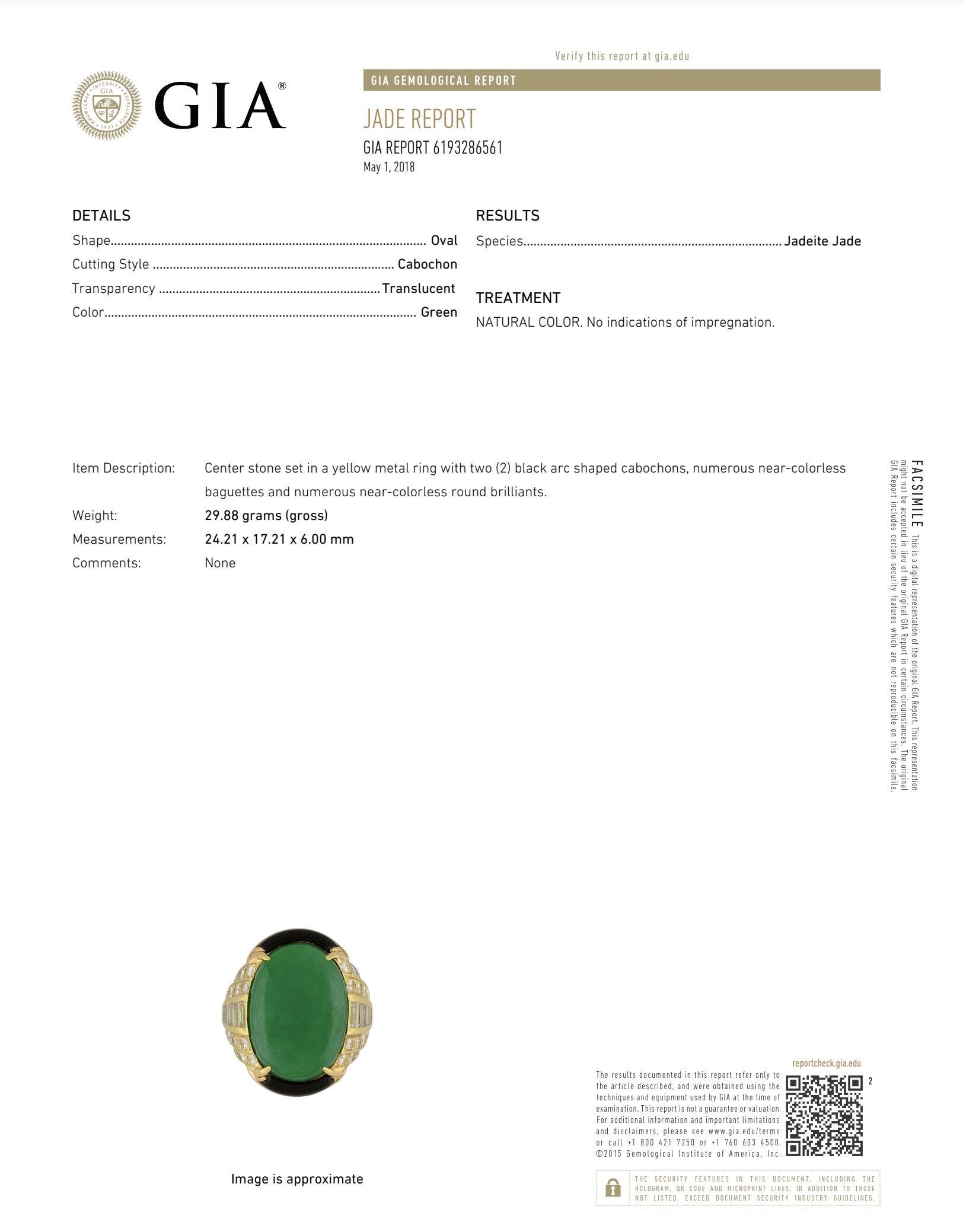GIA Natural Jadeite Jade Onyx Diamond Gold Ring 1
