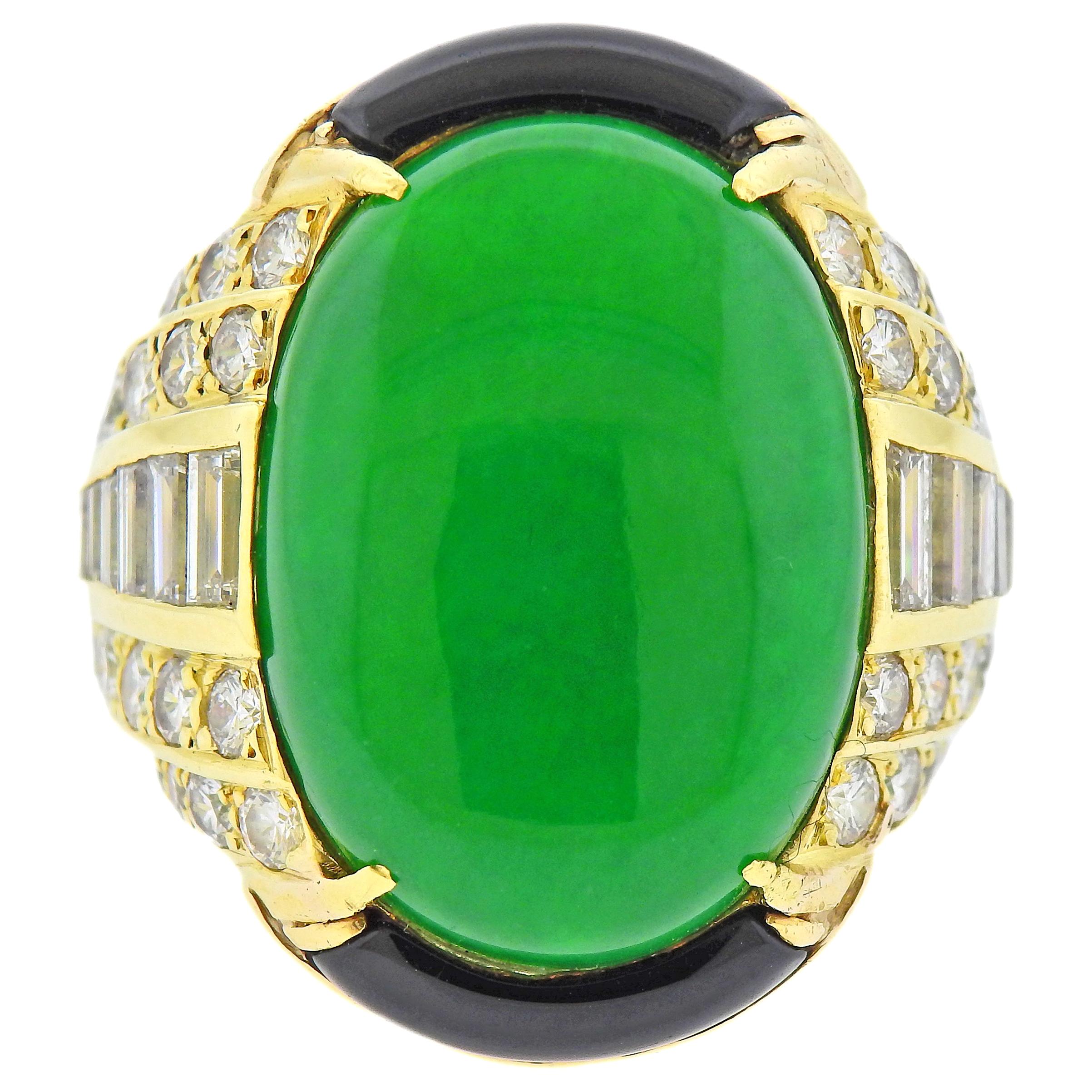 GIA Goldring, natürlicher Jadeit, Jade, Onyx, Diamant im Angebot