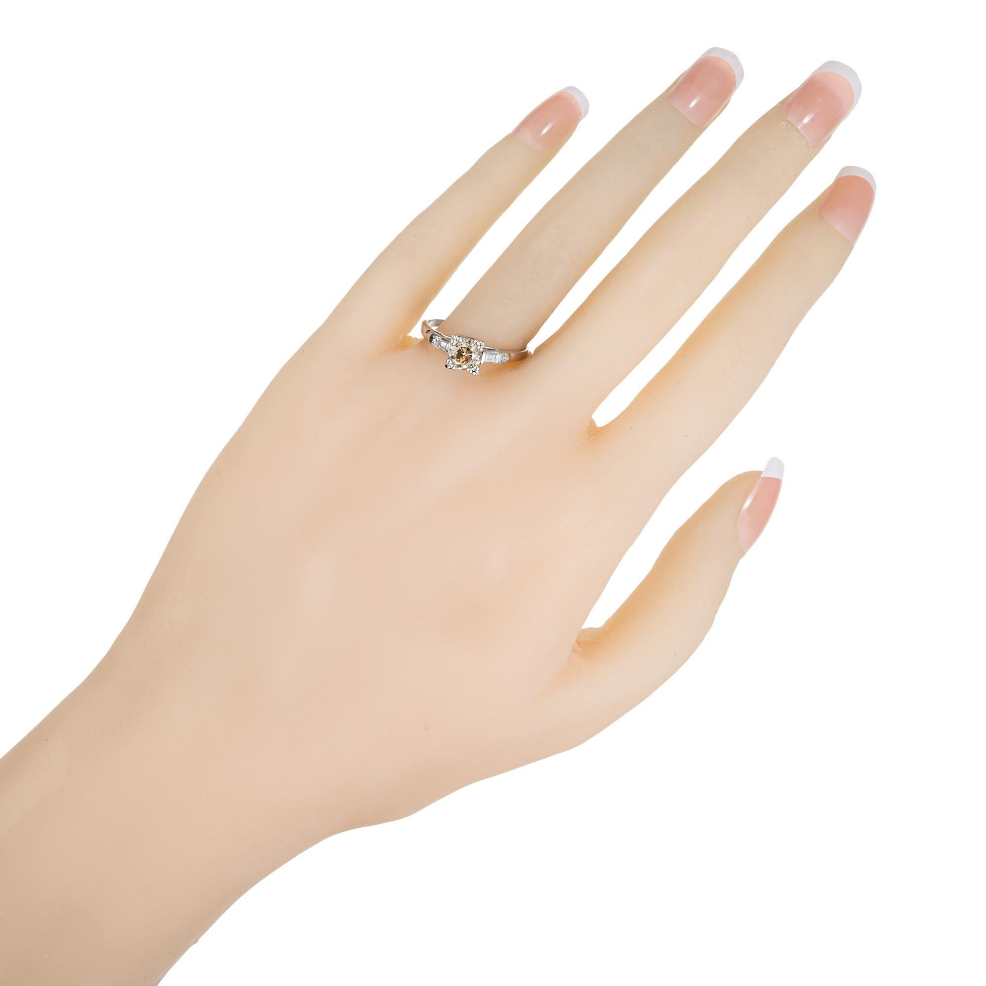 GIA Natural Light Brown .80 Carat Light Brown Diamond Platinum Engagement Ring For Sale 2