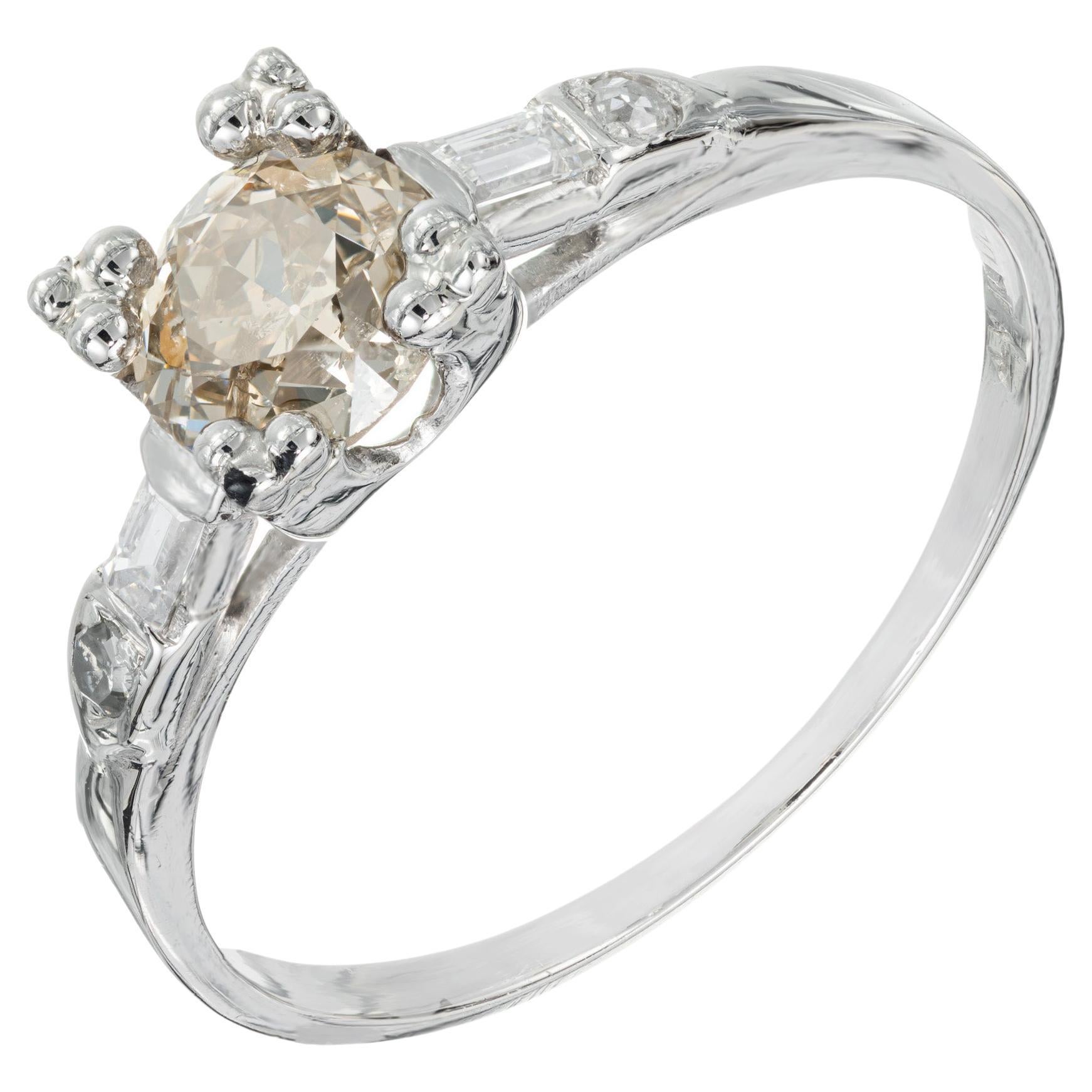 Bague de fiançailles en platine avec diamant brun clair naturel de 0,80 carat, certifié GIA