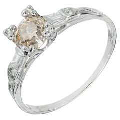 GIA Natural Light Brown .80 Carat Light Brown Diamond Platinum Engagement Ring