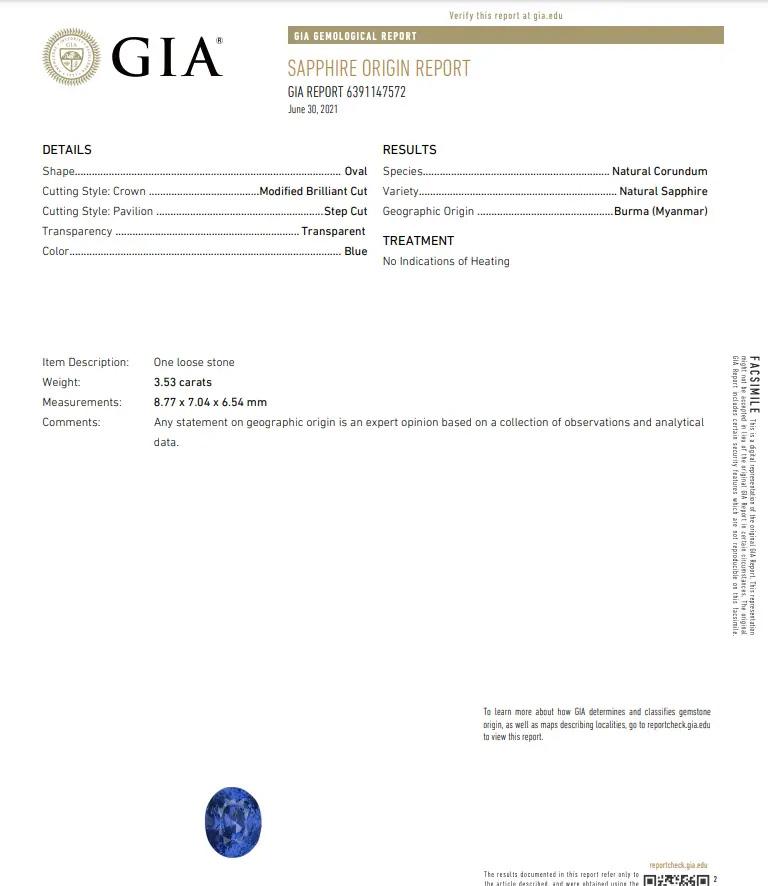 GIA Natural No Heat Burma Sapphire 3.53 Carat in Diamond Platinum Ring In Excellent Condition For Sale In La Jolla, CA