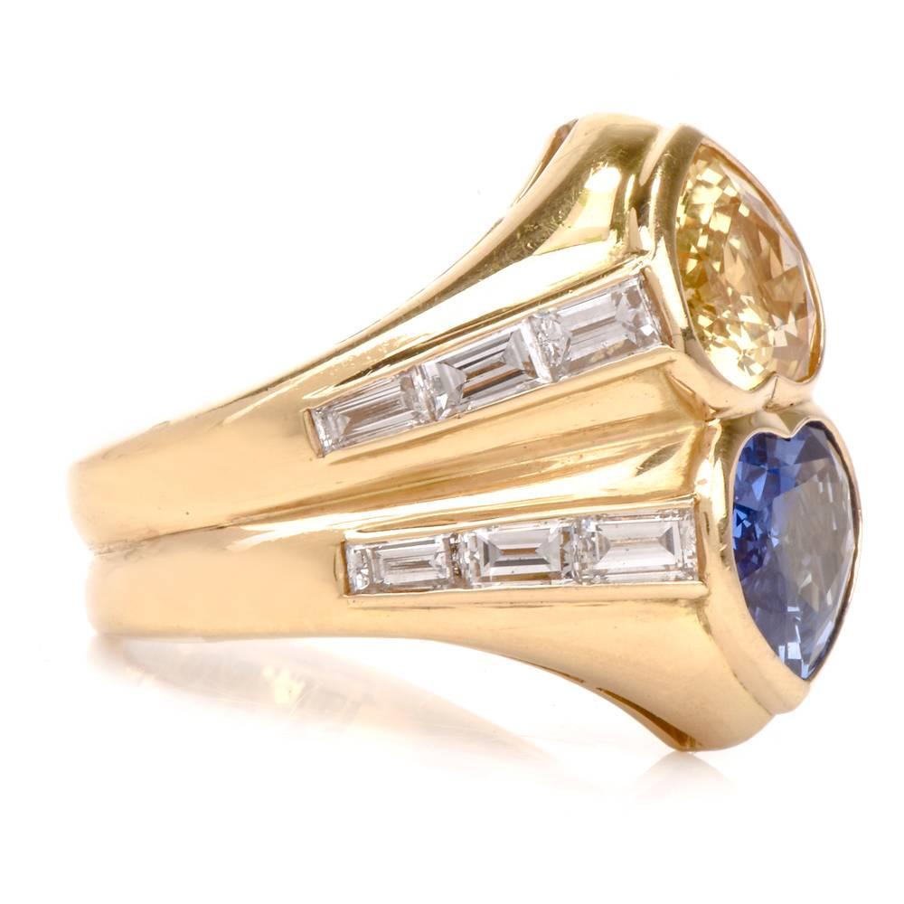 GIA Natural No Heat Heart Shape Sapphires and Diamond Gold Ring, Bulgari 2