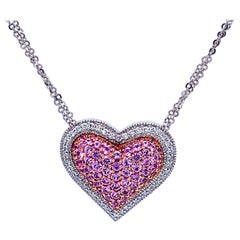 GIA Natural No Heat Pink Sapphire and Diamond Heart Necklace 18 Karat Gold
